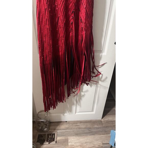 Hong Ni Red Maxi Midi Dress Sequins Asymmetrical Valentine Party Gala Glam SZ XL - Picture 3 of 10